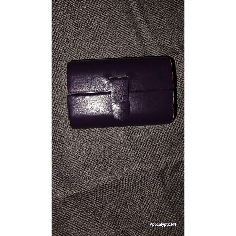 Vintage Double Lipstick Holder Case Purple Green Brown Mirror Snap Closure